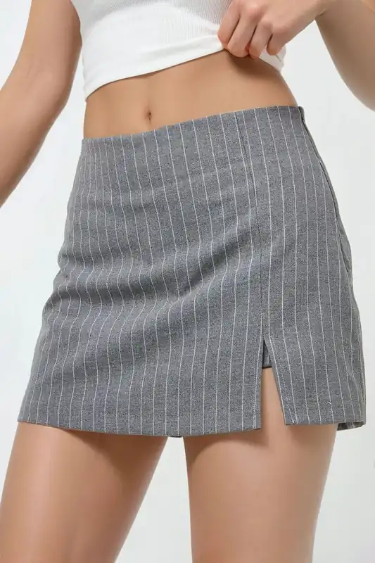 Striped Mini Skorts with Slit Detail - Hiccup