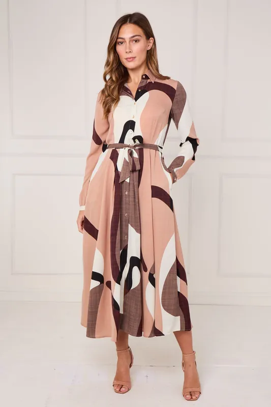 Blush Abstract Print Mdiaxi Shirt Dress - Love Sunshine