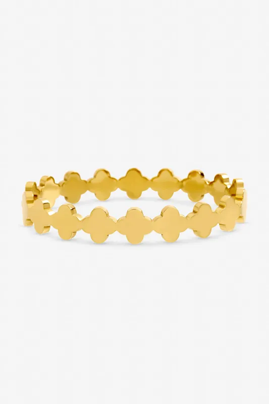 Gold Plated Waterproof Polished Clover Bangle - Jon Richard