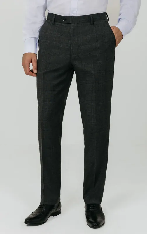 Charcoal Windowpane Suit Trousers - Dobell