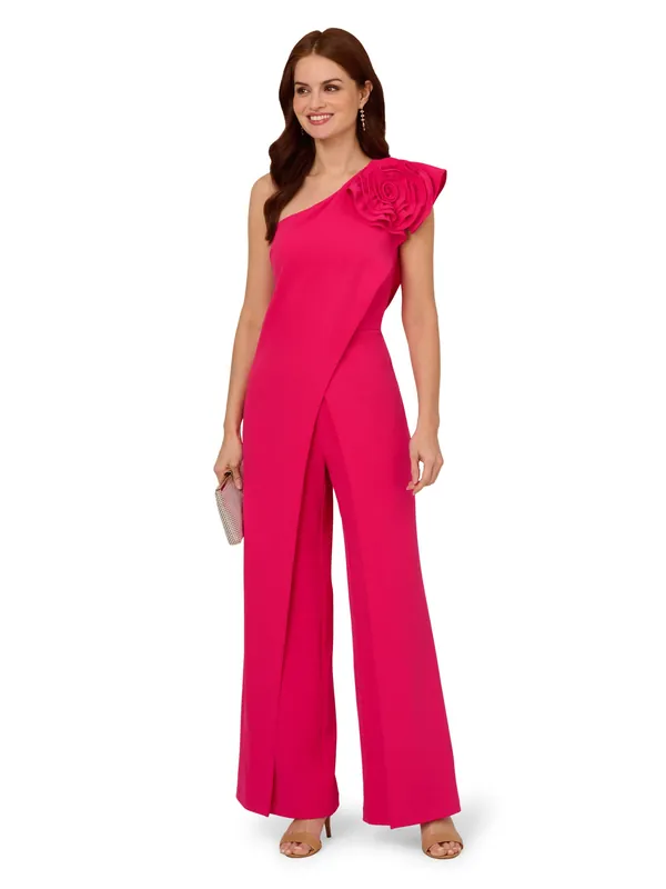 One Shoulder Rosette Jumpsuit - Adrianna Papell
