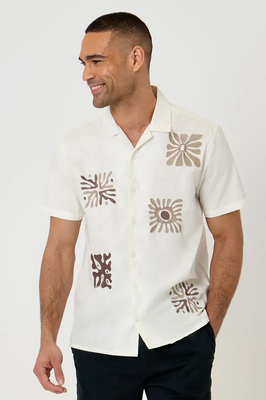 Patch Embroidered Cotton Short Sleeve Shirt - Threadbare