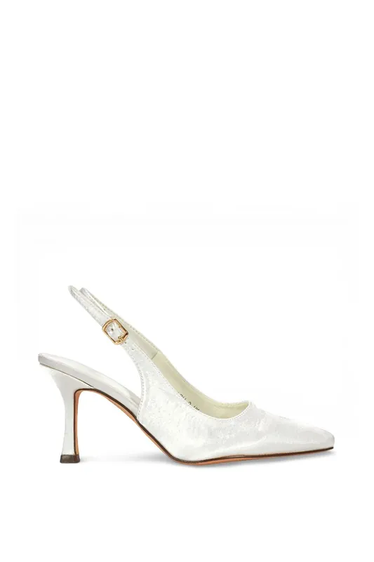 Valerie' Ivory Satin Stiletto High Heel Slingback Bridal Court Shoes - XY London