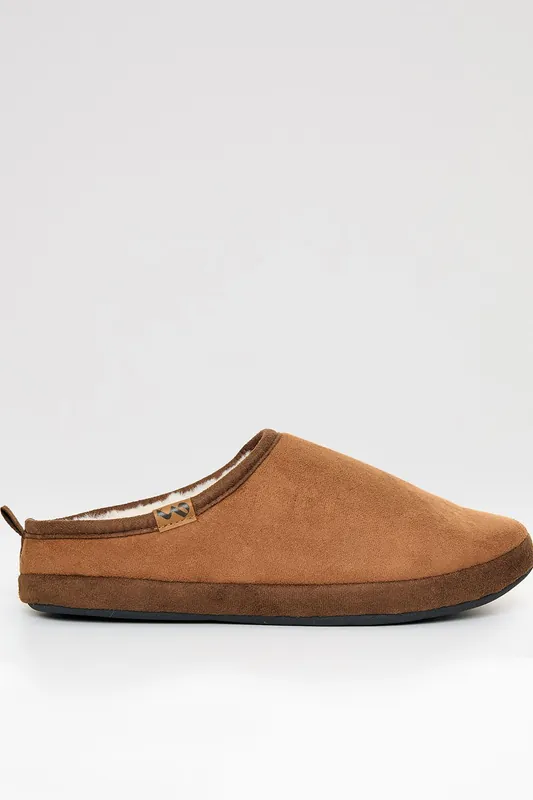 Faux Suede Faux Fur Lined Mule Slippers - Threadbare