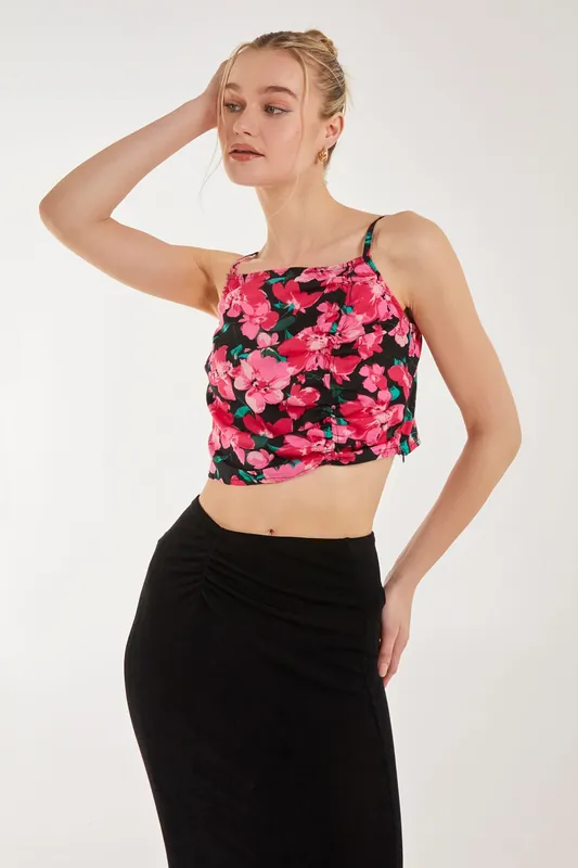 Floral Ruched Cami Top - Pink Vanilla