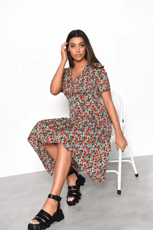 V-Neck Midi-Dress