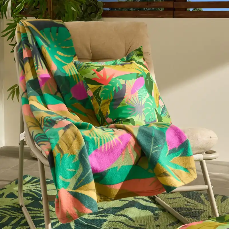 Tropical Print Polar Fleece Throw Blanket Lightweight Bedspread - OHS