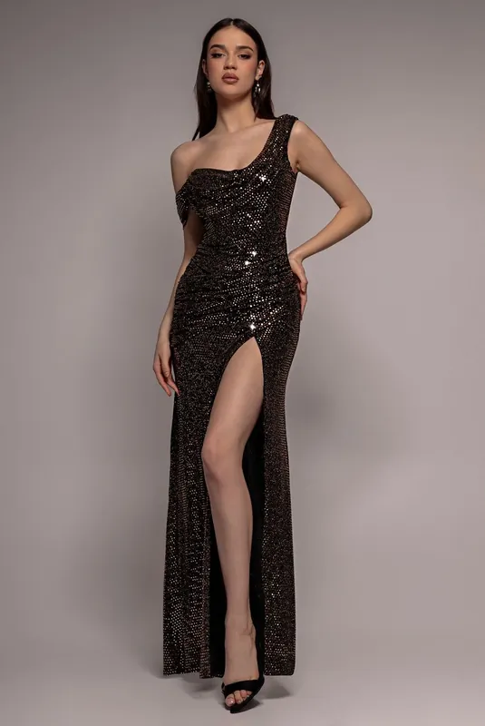 Cowl Neck Glitter Draped Maxi Dress - Goddiva