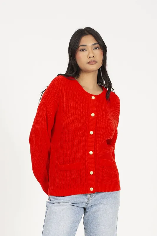 Round Neck Fisherman Knit Cardigan - Brave Soul