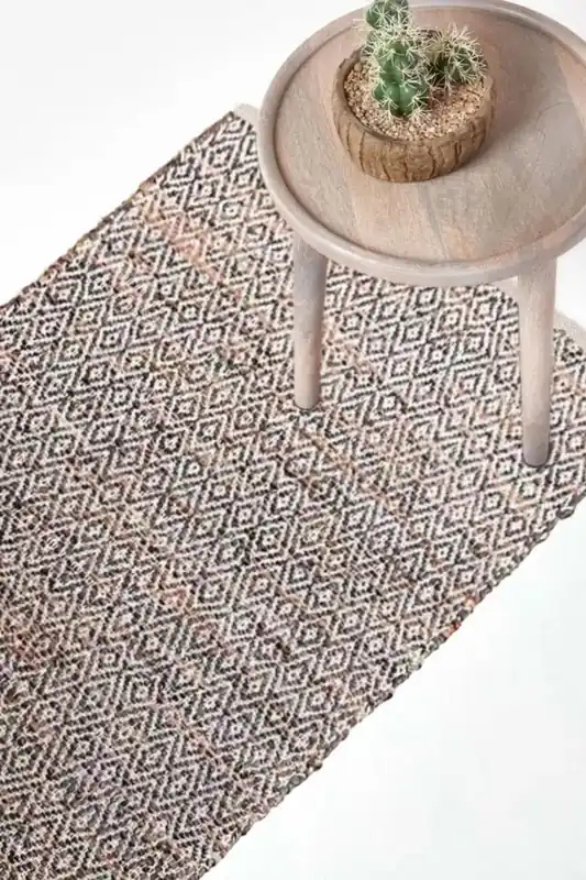 Real Leather Handwoven Pattern Hall Runner, 66 x 200 cm - Homescapes