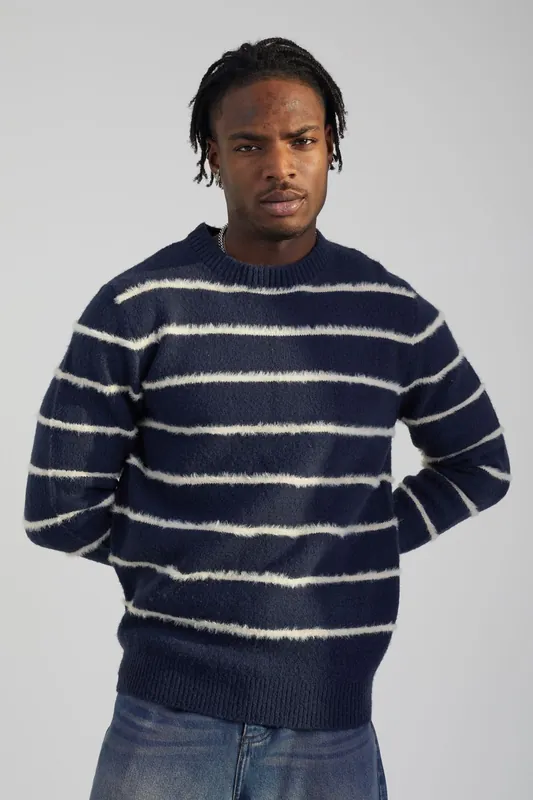 High Crew Neck Striped Knit Jumper - Brave Soul