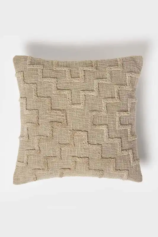 Geometric Tufted Cotton Cushion - Homescapes