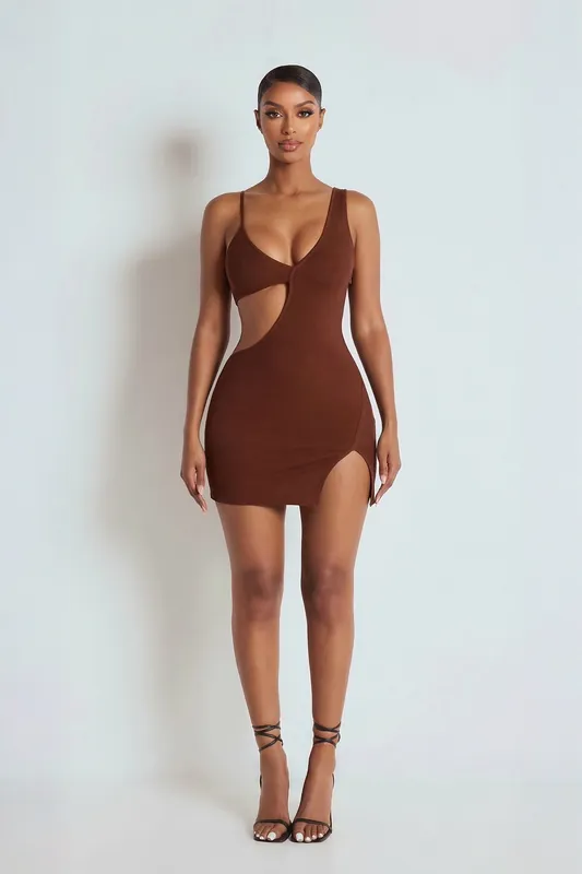 The Chantria Brown Bandage Mini Dress - LEMONLUNAR
