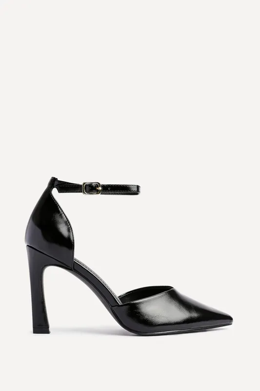 Moira Black Faux Leather V Cut Court Heel - Linzi