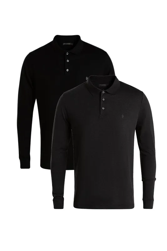 2 Pack Cotton Long Sleeve Polo Shirts - French Connection