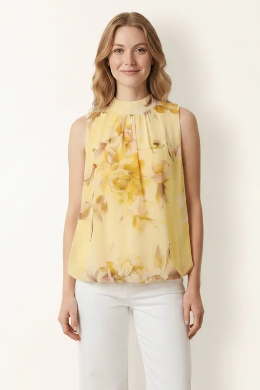Lemon Sleeveless High Neck Puffball Blouse - Blue Vanilla