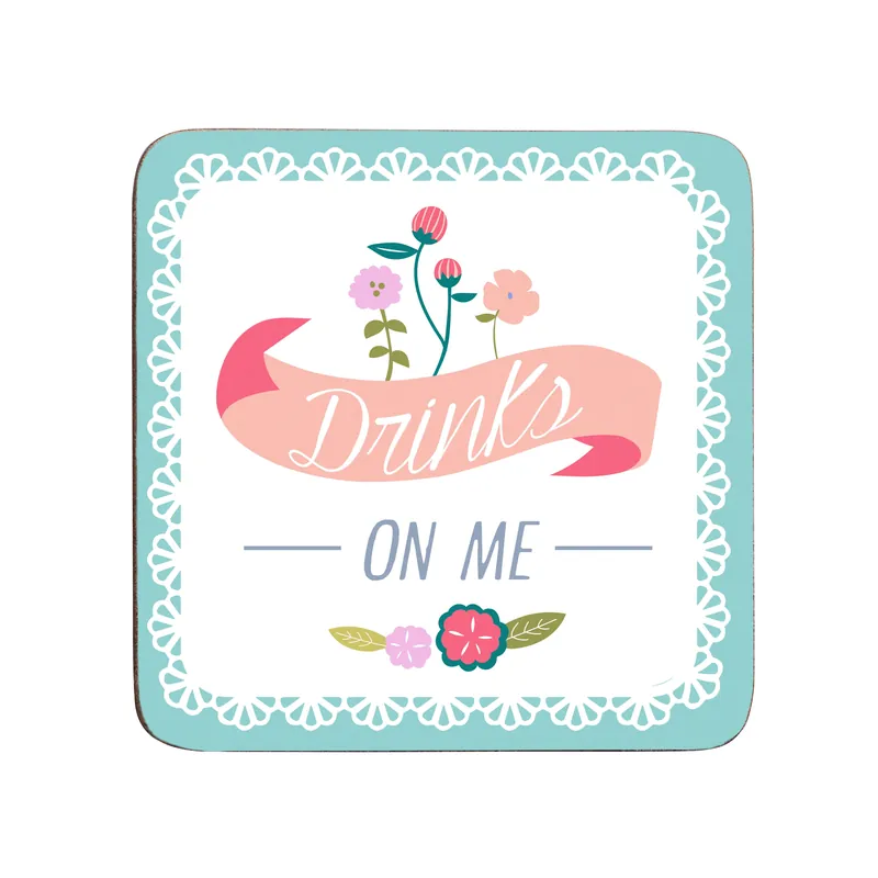 Set of Four Cork Coasters, Durable Heat-Resistant Table Mats with Vintage Floral Design