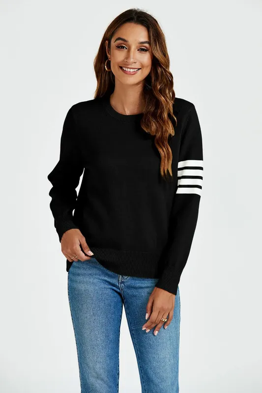 Stripe Pattern Jumper Top In Black - FS Collection