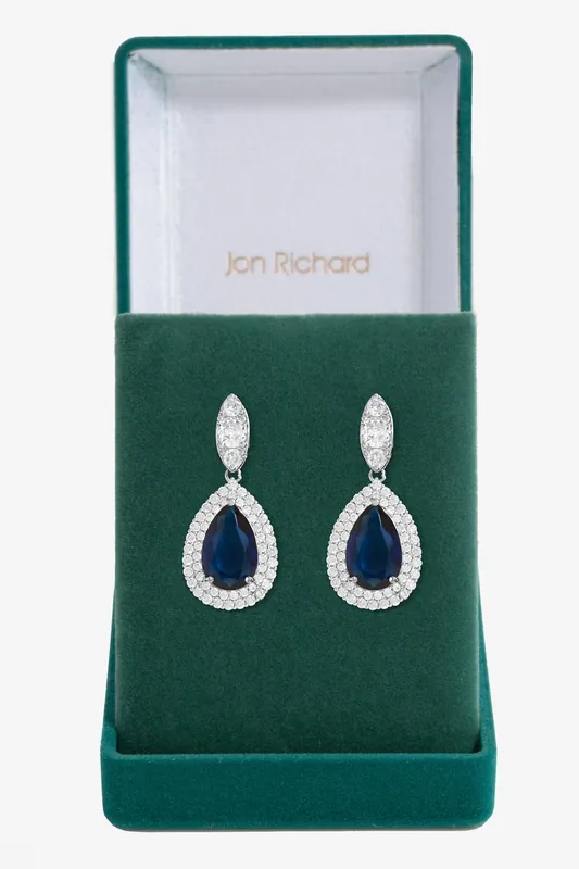 Silver Cubic Zirconia Pear Drop Earrings - Jon Richard