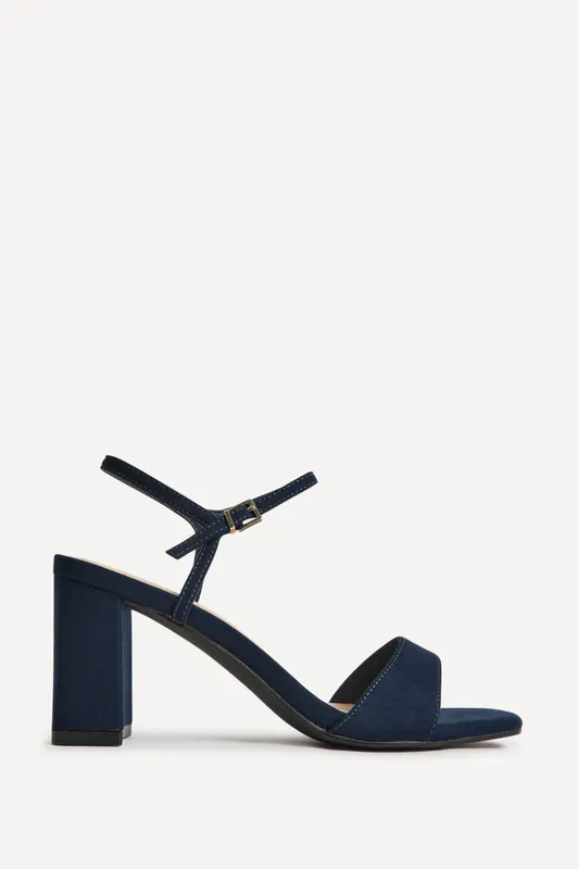 Reveal Navy Faux Suede Block Heeled Sandals - Linzi