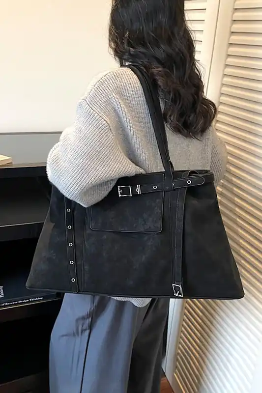 'Hadley' Women's Large Shoulder Double Belted Tote Bag - XY London
