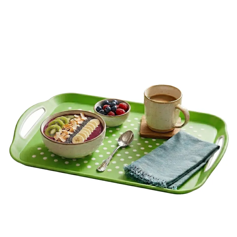 Lightweight Anti Slip Rectangular Serving Tray, Non Slip Surface Tray, Integrated Side Handles Kitchen Tray - Orsina
