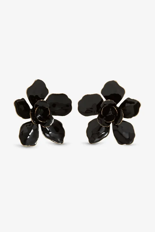 Jet Statement Flower Earrings - Mood