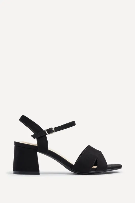 Vivian Wide Fit Black Suede Block Heeled Sandals - Linzi