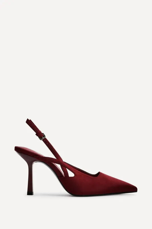 Rhea Burgundy Scuba Sling Back Court Heels - Linzi