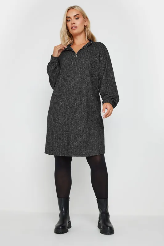 Quarter Zip Knitted Jumper Dress - Yours