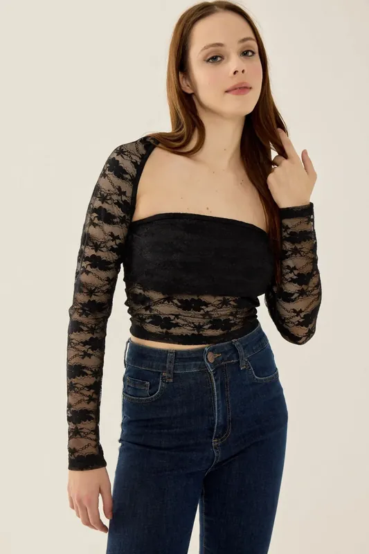 Slim Fit Long Sleeve Lace Top - Hiccup