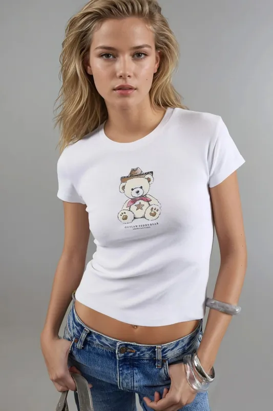 Fitted Short Sleeve Crew Neck Cotton-Blend Top