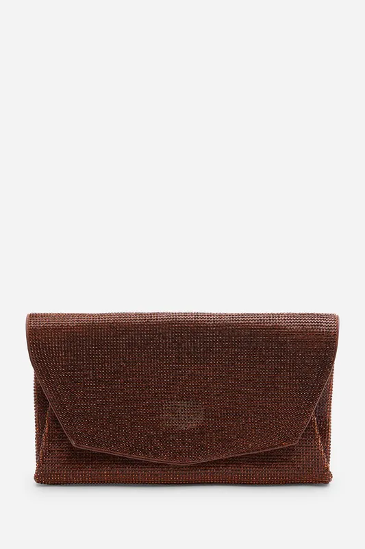 'Latte' Shimmering Textured Envelope Crossbody Bag with Chain - Where's That From