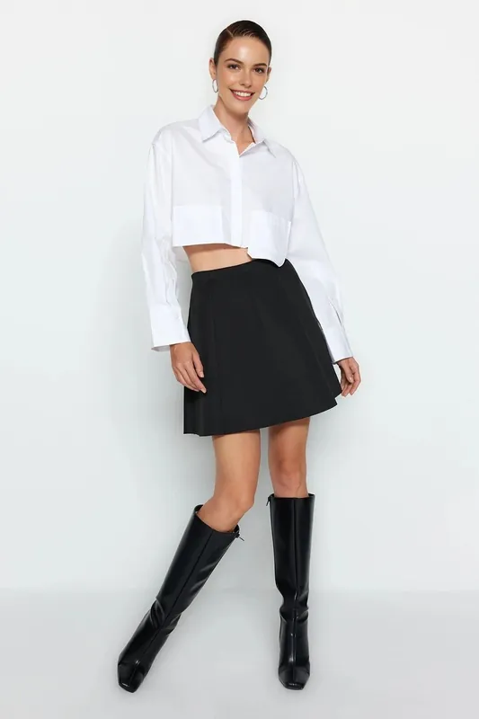 High-Waist Flared Mini Skater Knit Skirt