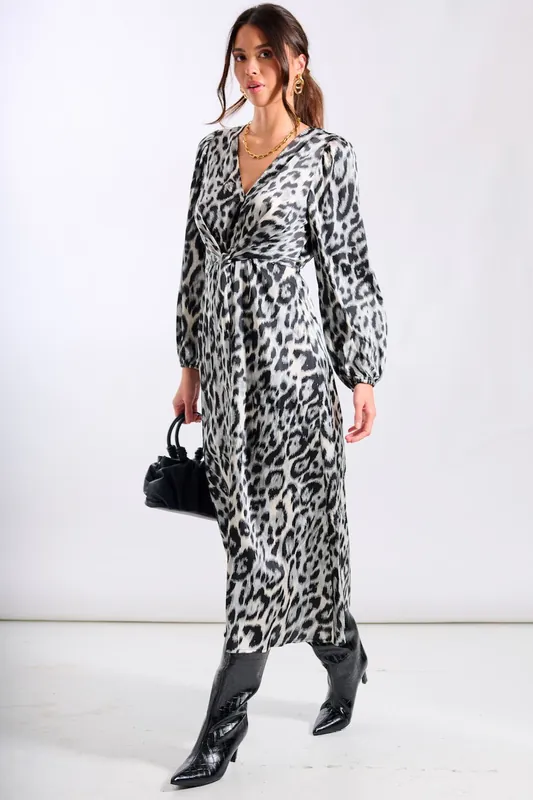 Silver Animal Tie Front Midi Dress - Needs No Label