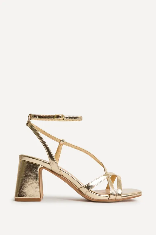 Oslo Gold Faux Leather Heeled Sandals - Linzi