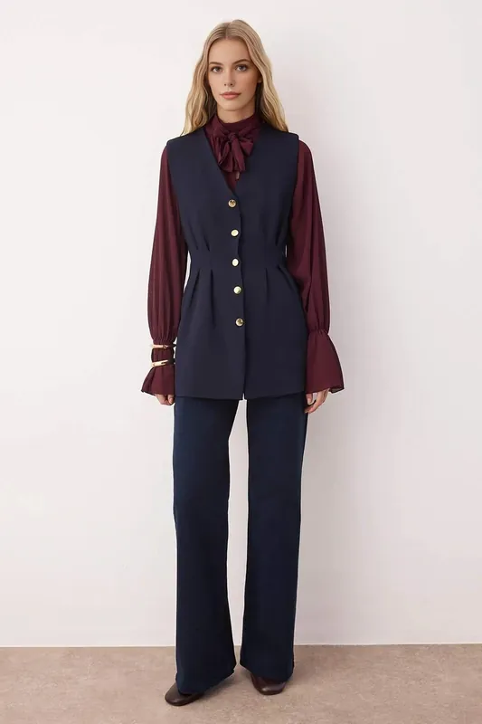 Tailored Button-Front V-Neck Waistcoat