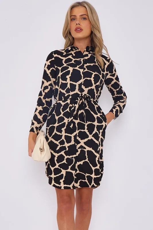 Cream Giraff Print Mini Shirt Dress - Love Sunshine