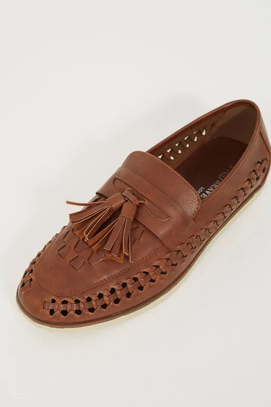 Faux Leather Woven Loafers - Brave Soul