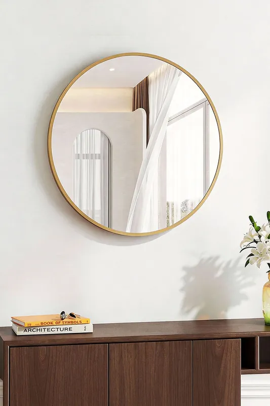 70cm Gold Round Bathroom Mirror, Anti-Fog & Explosion-Proof Aluminium Frame