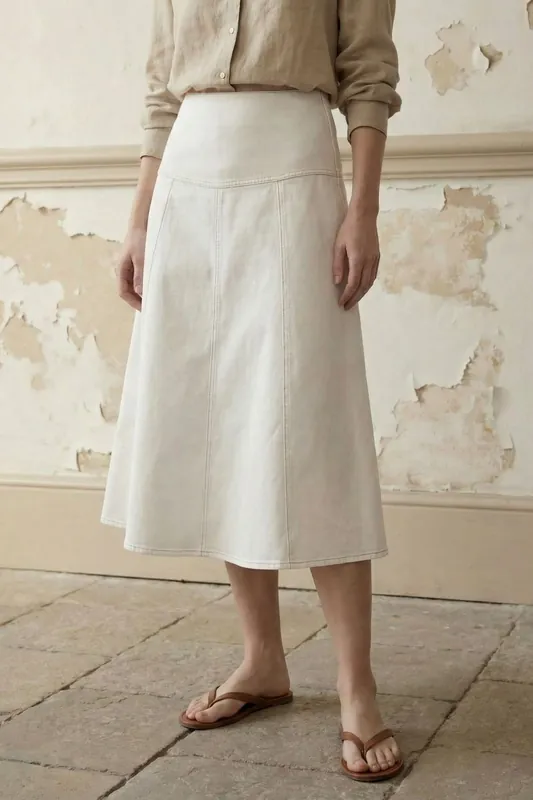 High Waist A-Line Midi Skirt with Pockets