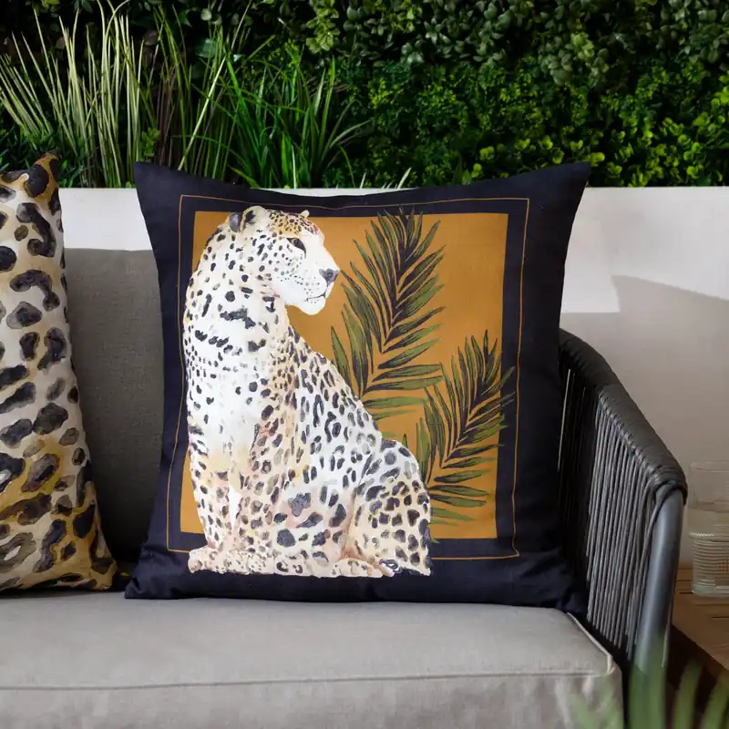 Leopardis Cat Printed Outdoor Cushion - Paoletti