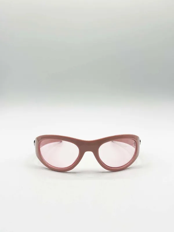Wrap Around Racer Bow Sunglasses in Pink - SVNX