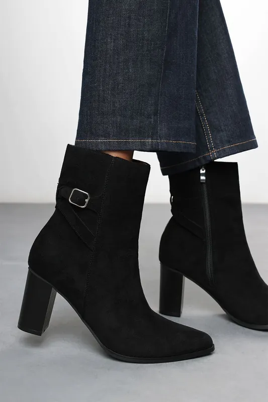 Jolie' Suede Mid Heel Ankle Boots with Side Buckle - Where's That From