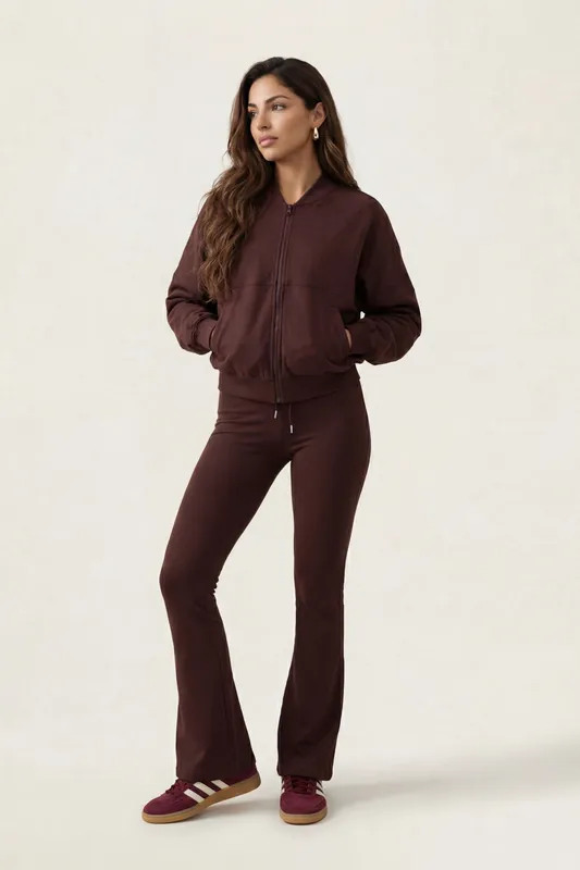 Bomber Jacket And Flare Jogger Set Chocolate - Urban Bliss