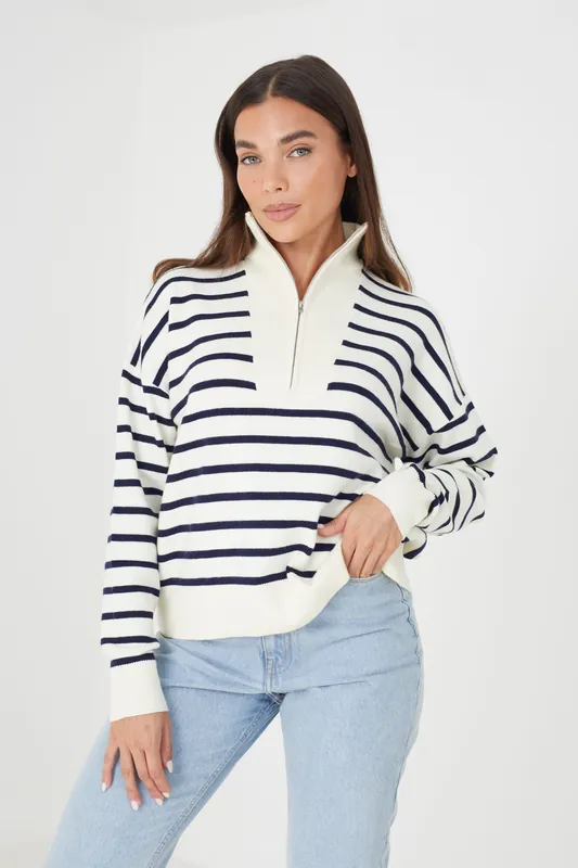 Striped 1/2 Zip Knitted Jumper - Brave Soul