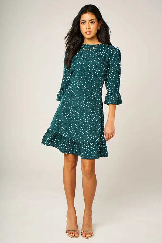 Polka Dot Frill Hem Mini Dress - FS Collection