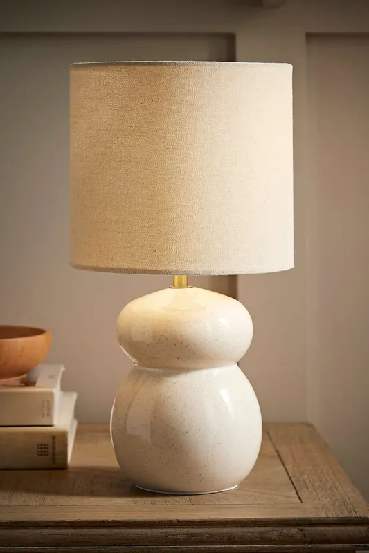Kendal Natural Linen Drum Shade Glazed Ceramic Table Lamp - ValueLights