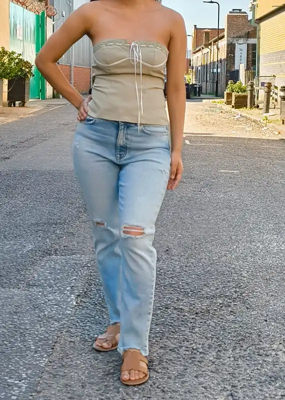 Sage Green Tall Mono Bow Corset Top Sage - Gini London