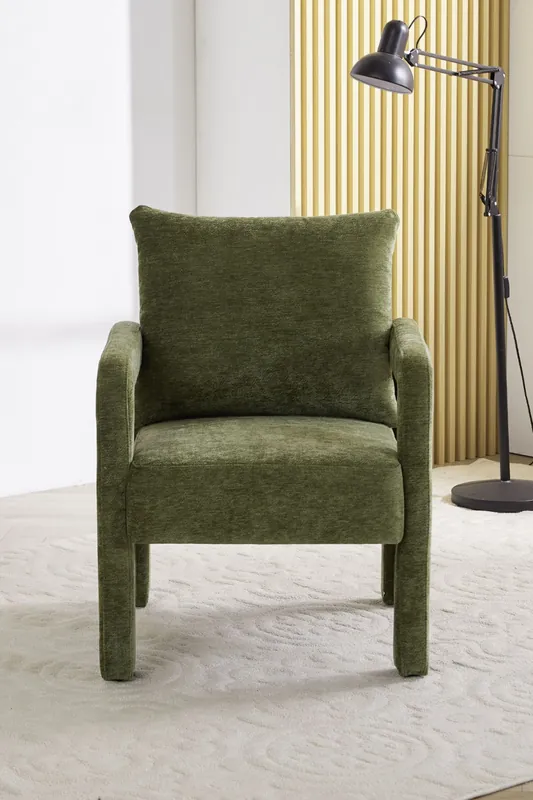 Chenille Upholstered Accent Chair with Lumbar Pillow - Living and Home